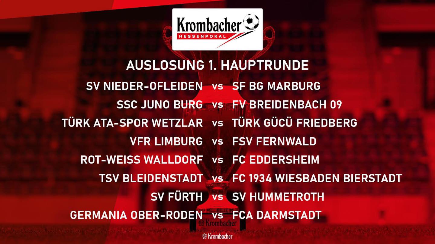 Gestern wurde die 1. Runde im Krombacher-Hessenpokal ausgelost. Unser FSV Fernwald trifft hierbei auf den Gruppenligisten VfR 07 Limburg e.V.